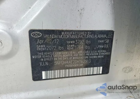 2013 Hyundai Elantra Gls from USA, damaged, VIN 5NPDH4AE2DH162913